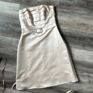 Bari Jay dress light golden ivory, pleated size 8 strapless
